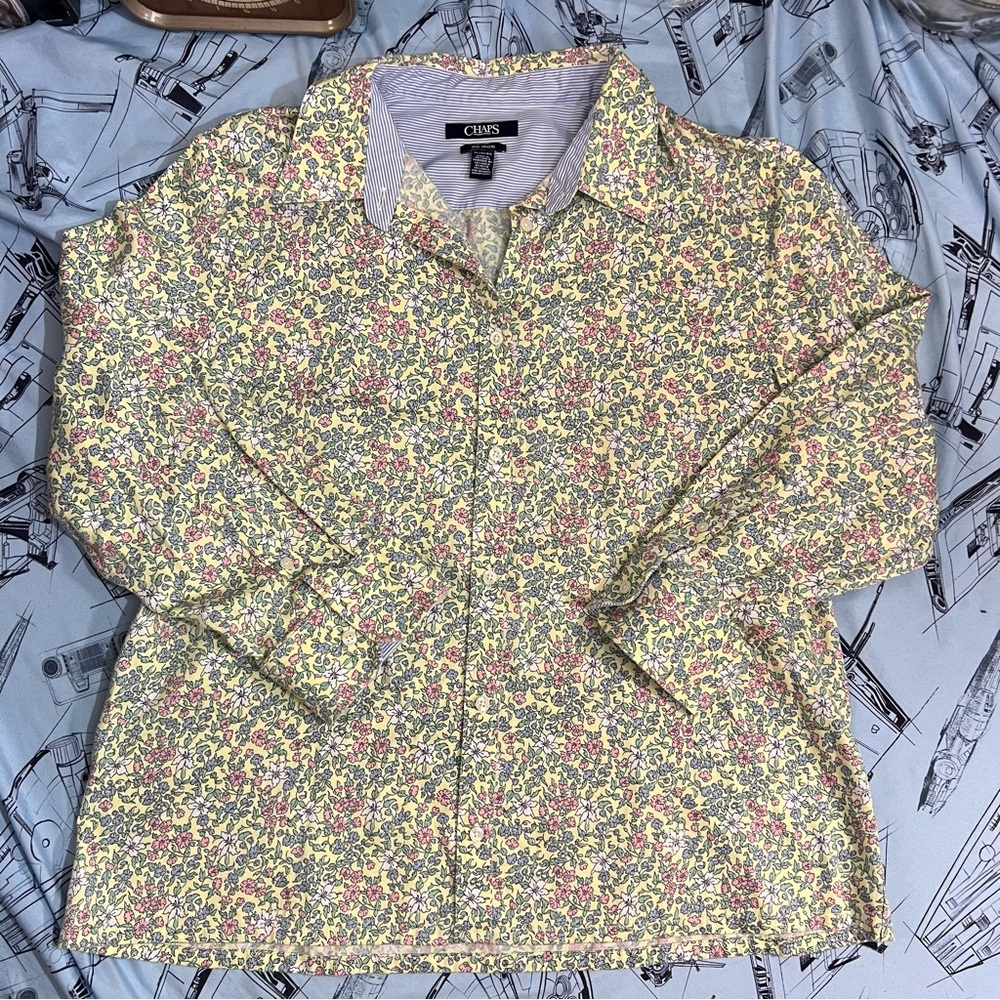 Chaps Yelllow Cream Floral Button-Down Shirt - Picture 4 of 10